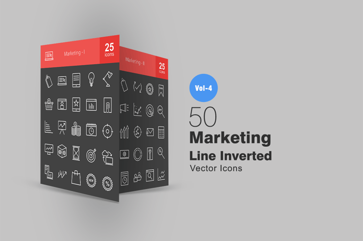 50 Marketing Line Inverted Icons