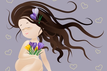 Beautiful girl with spring flowers. Vector 