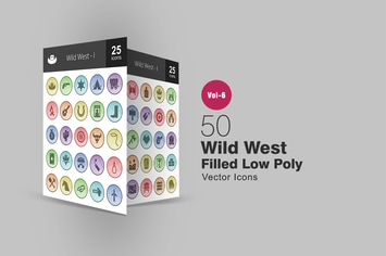 50 Wild West Filled Low Poly Icons