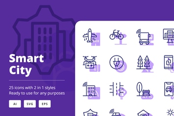 Smart City Icons (Line and Solid)