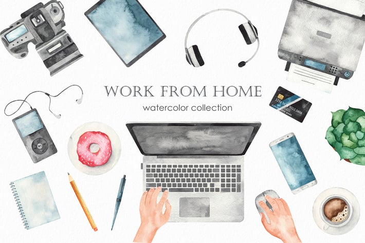 Watercolor Work from home Clipart