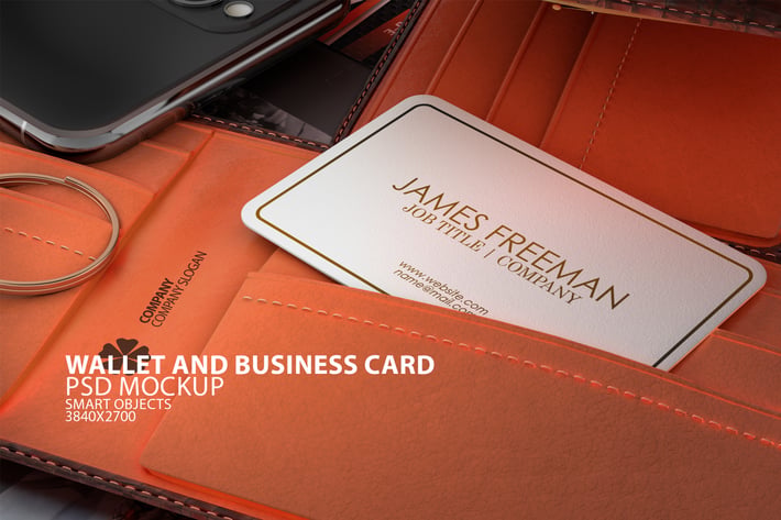Wallet with Business Card PSD Mock-up