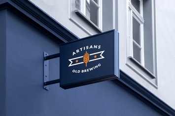 Outdoor Hanging Logo Sign Mockup #5