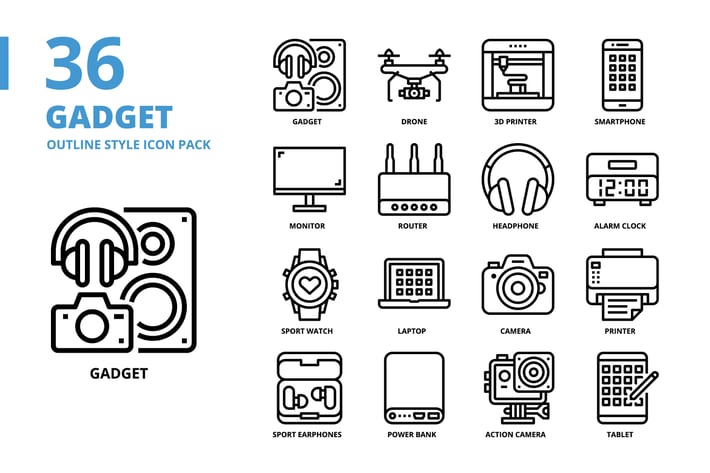 Gadget Outline Style Icon Set