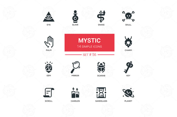 Culture theme, mystic - line design icons set