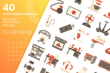 40 Home Appliances Icons Set - Flat