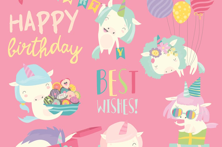 Vector set illustration of cute white unicorns