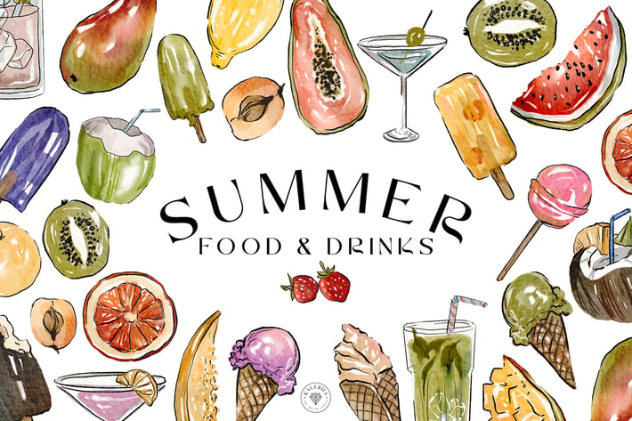 Summer Food and Drinks - Watercolor Set 