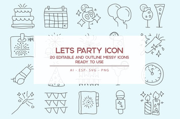 Lets Party Outline Icons Set