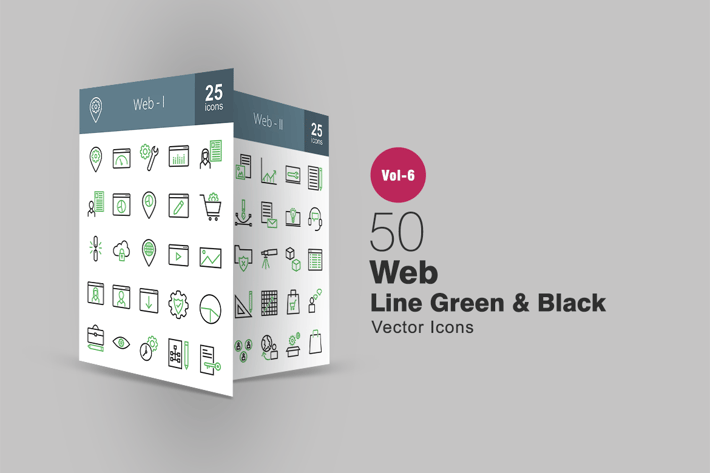 50 Web Interface Green & Black Line Icons