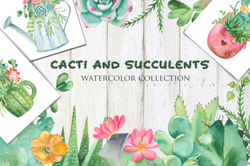 Watercolor Cacti and Succulents