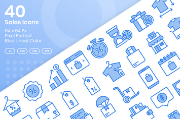 40 Sales Icons Set - Blue Lineal Color