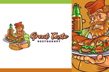 Cartoon Chef Holding Hotdog Character Mascot Logo
