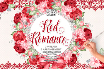Watercolor RED ROMANCE wreaths