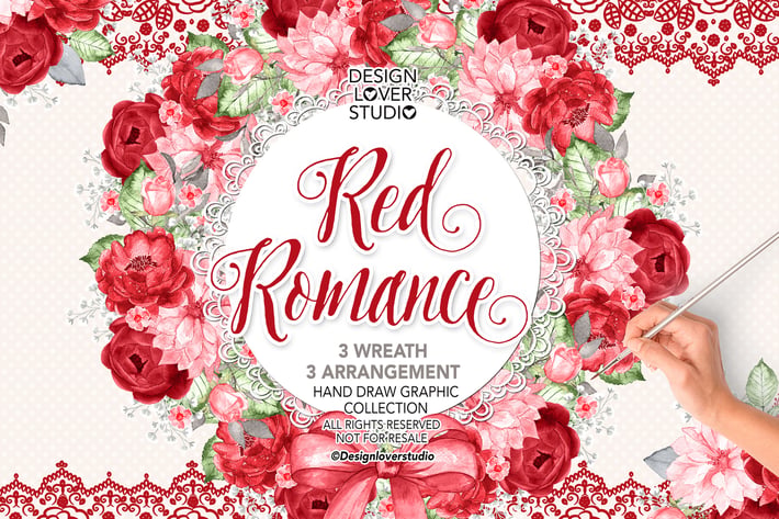 Watercolor RED ROMANCE wreaths