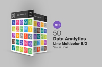 50 Data Analytics Line Multicolor B/G Icons