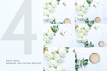 White Rose Wedding Invitation Mockup