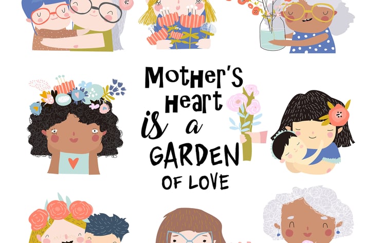 Vector set of cute illustrations for Mothers Day 