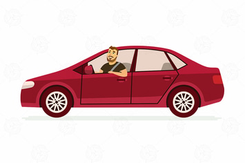 Young man in a car - vector illustration