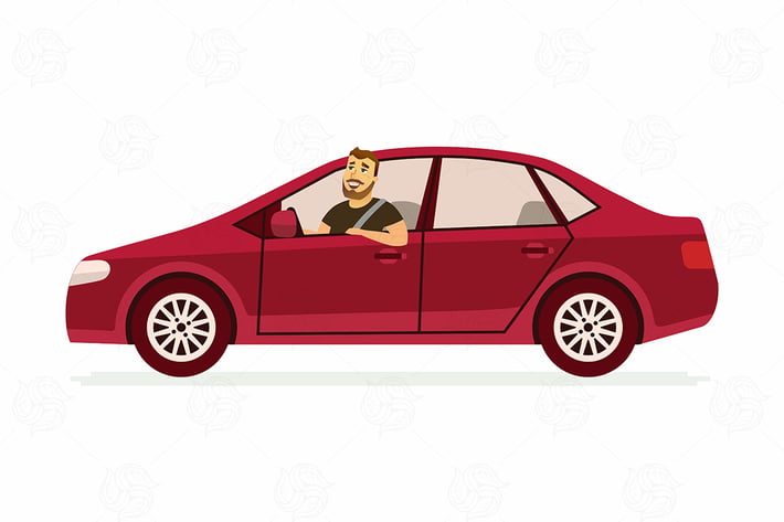 Young man in a car - vector illustration