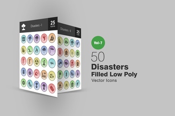 50 Disasters Filled Low Poly Icons