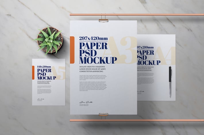 A3 A4 A5 Flyer Poster Mockup Copper Pipe