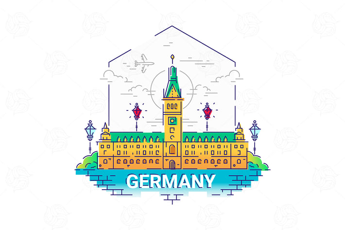 Germany - modern vector line travel illustration