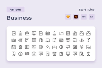 48 Business Things Line Style Icon Pack