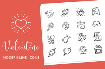 Valentine and Love Line Icons