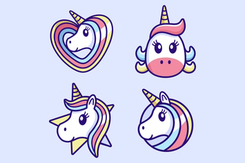 cute beautiful Unicorn cartoon logo design set