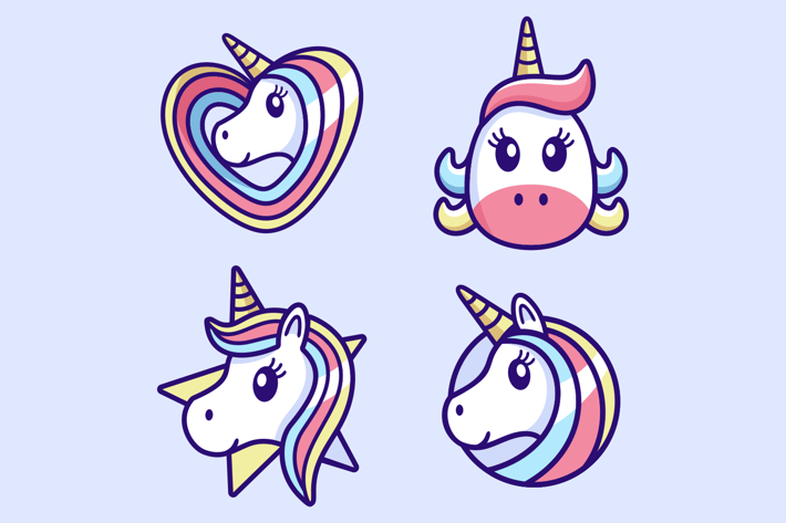 cute beautiful Unicorn cartoon logo design set