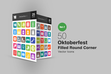 50 Oktoberfest Filled Round Corner Icons