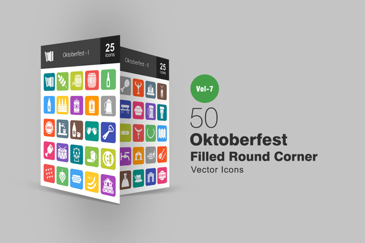 50 Oktoberfest Filled Round Corner Icons