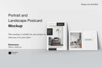 Portrait and Landscape Postcard Mockup