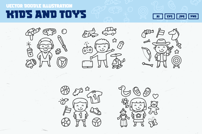 Kids and toys doodle collection