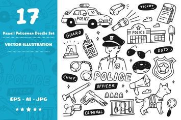 Kawaii Policeman Doodle Set