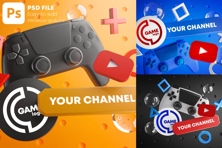Gaming Youtube Channel Logo Promotion Mockup Pack