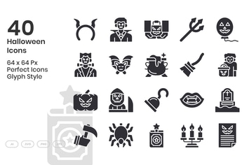 40 Halloween Icons Set - Glyph