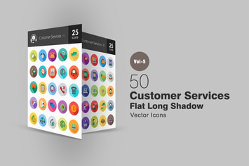 50 Customer Services Flat Shadowed Icons