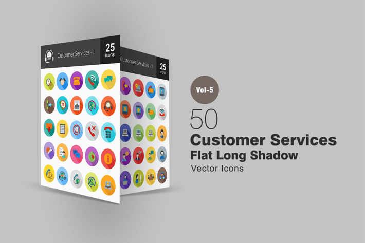 50 Customer Services Flat Shadowed Icons