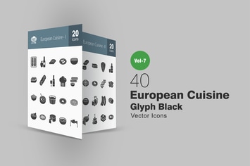 40 European Cuisine Glyph Icons