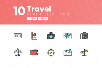 10 Travel Semi Filled Icon Collection