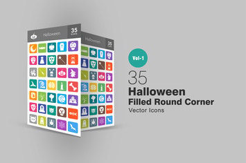 35 Halloween Flat Round Corner Icons