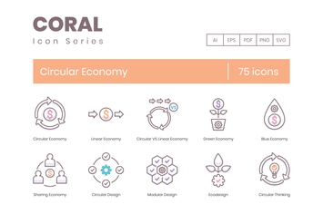 75 Circular Economy Line Icons