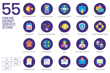 55 Online Money Service Icons