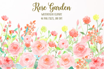 Watercolor Flower Collection Rose Garden