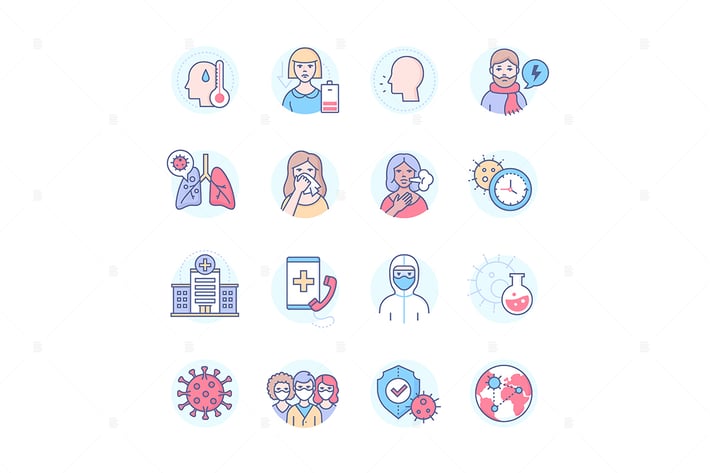 Coronavirus disease - colorful line icons