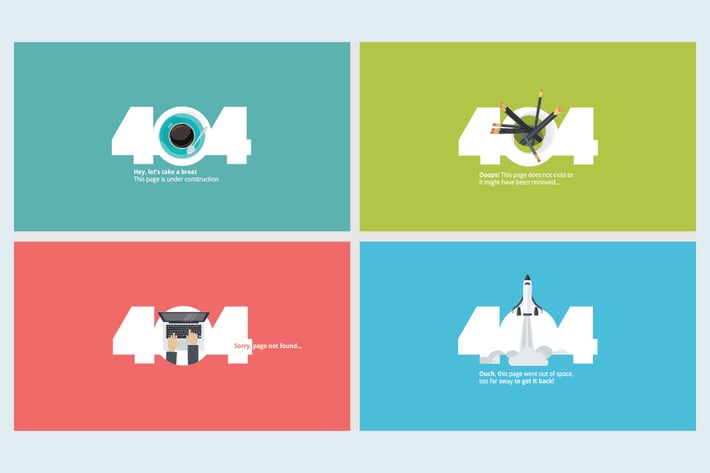 Set of flat designs for 404 error page