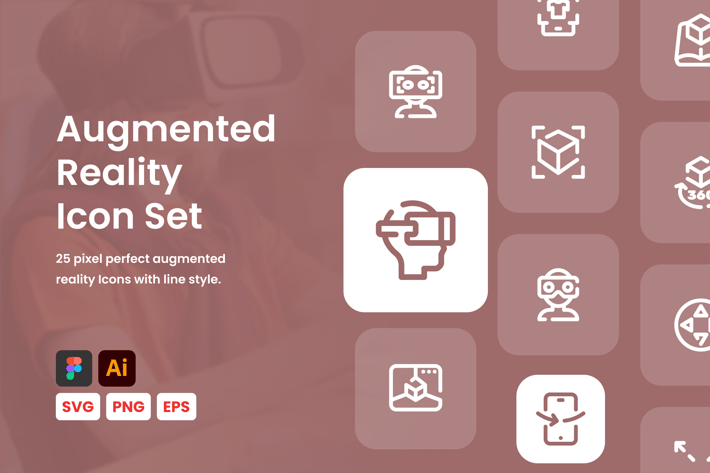 Augmented Reality Line Icon Set