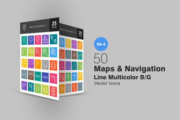 50 Maps & Navigation Line Multicolor Icons